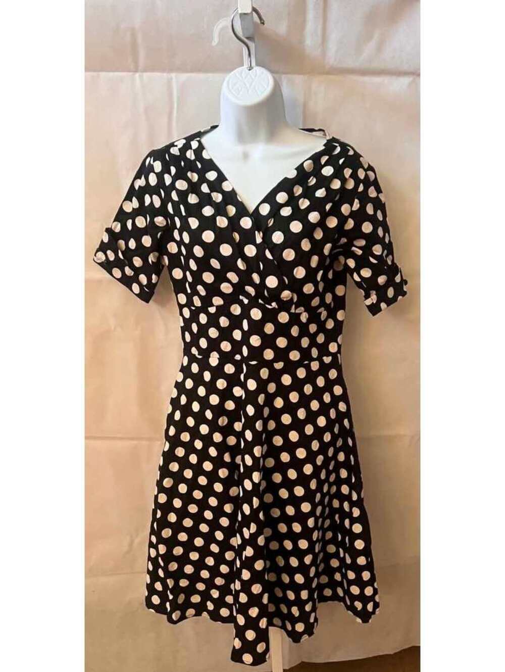 Mint Limit Black White Polka Dot Retro Fit & Flare Dress M